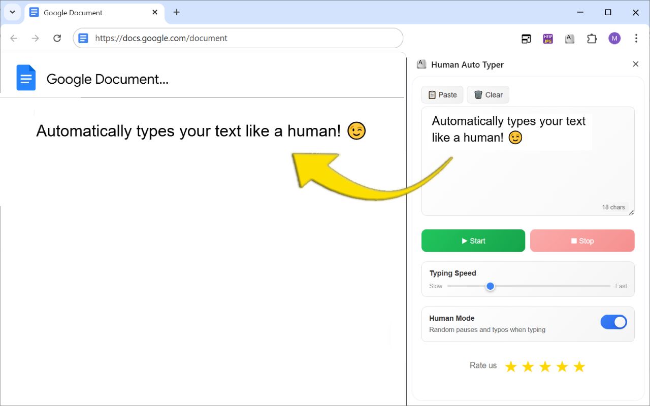Human Auto Typer extension preview